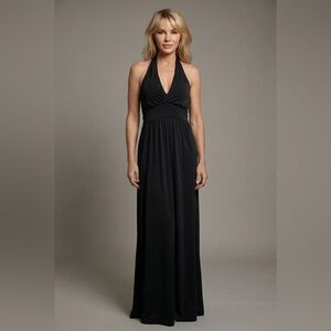 NEW - Elegant Halston Heritage Black Halter Maxi Dress Sz 6